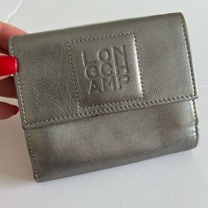 Longchamp silver metallic leather wallet